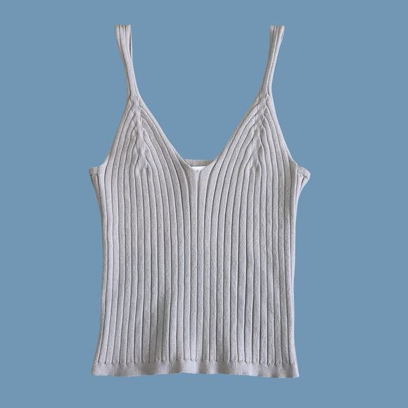 H&M Ribbed V Neck Tank Taupe Medium - Picture 4 of 11